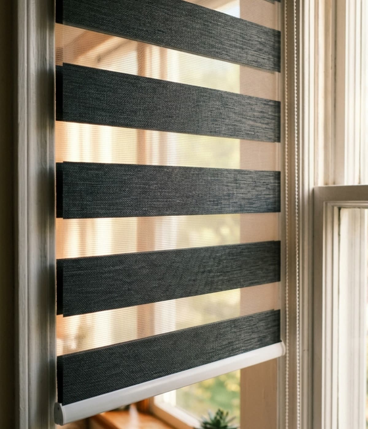 Detalle de cortina zebra negra